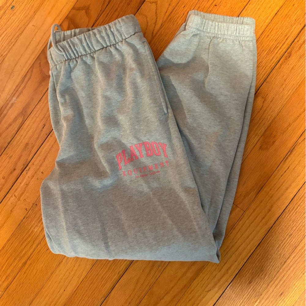 PLAYBOY Light Gray Joggers with Pink Logo